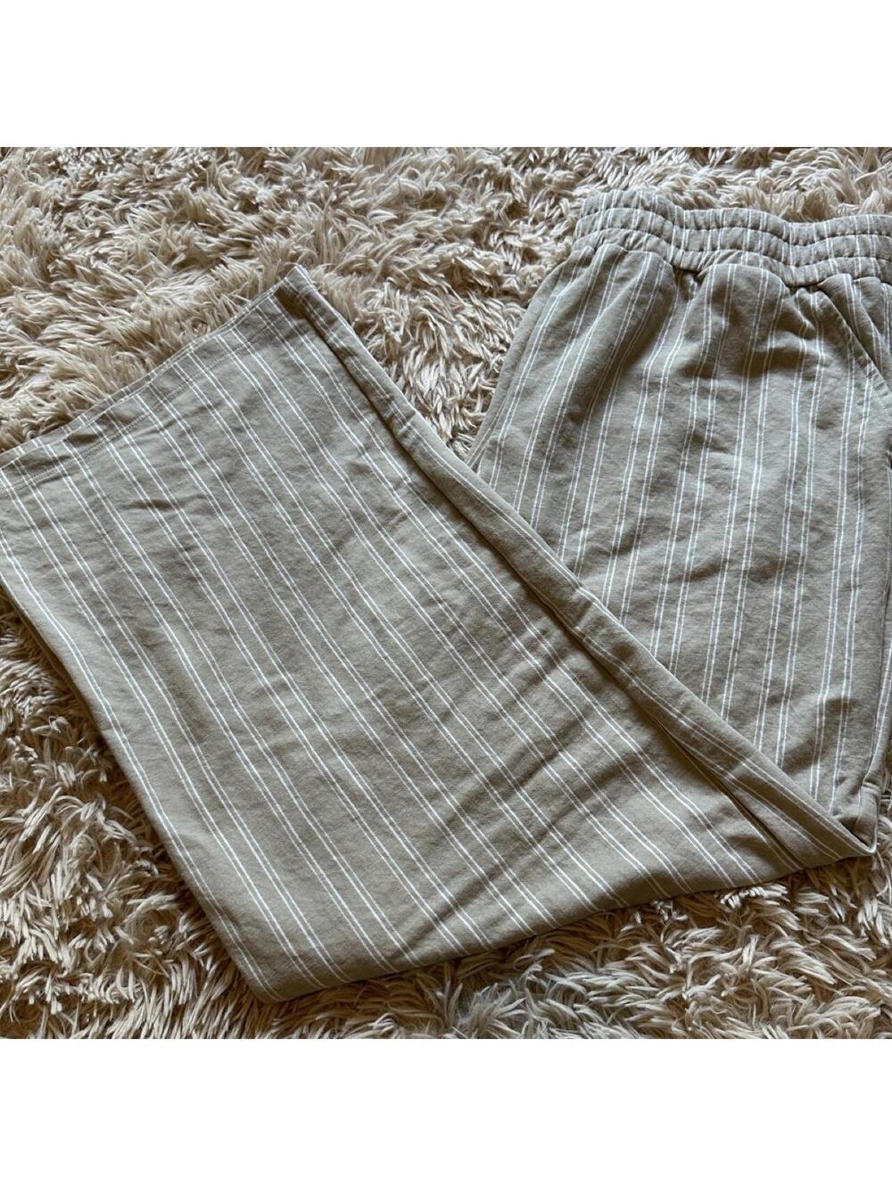 Belle by Kim Gravel Beige Striped Casual Pants Medium